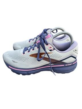 Brooks Ghost 15 Women Light Grey Purple Pink Copper Accent Running Shoes Sz 8M